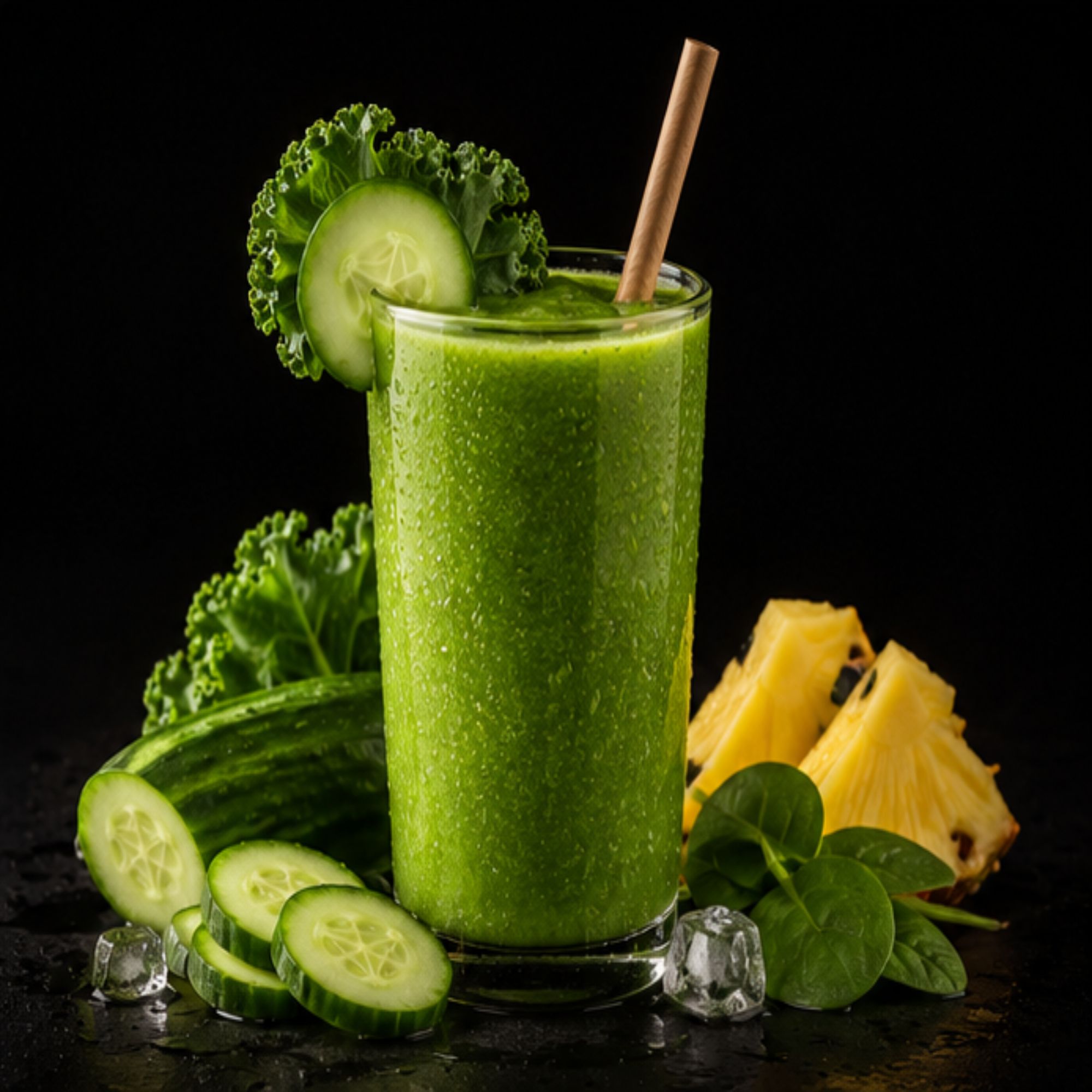 Smoothie Green Power: Pepino, col rizada, piña, espinaca