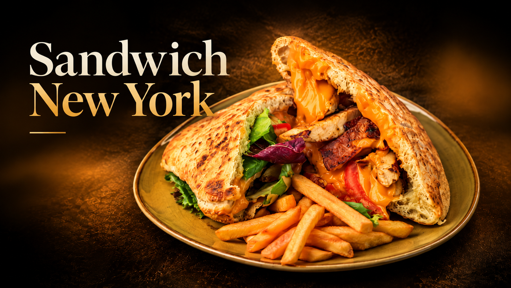 Sándwich New York con pollo, bacon, cheddar, lechuga y tomate
