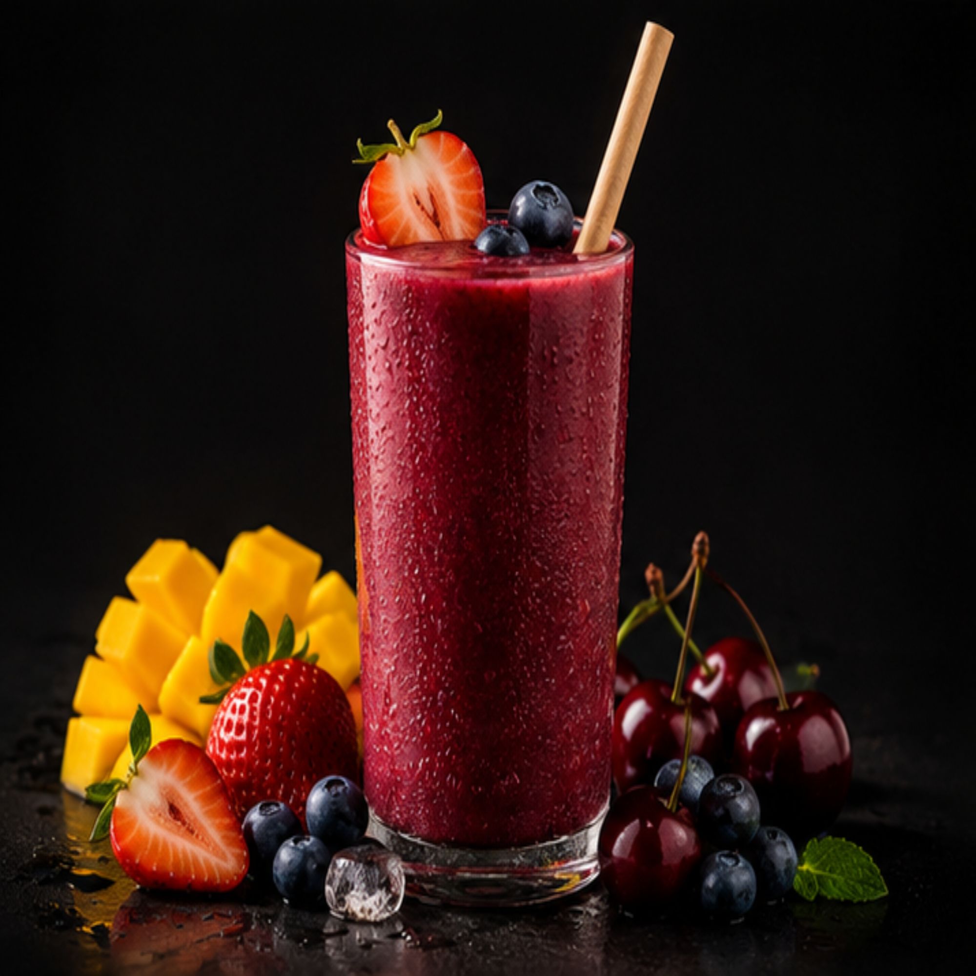 Smoothie Berries Paradise: Mango, cereza, arándano, fresa