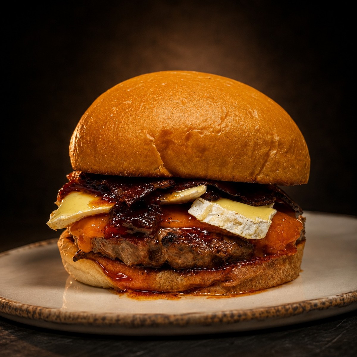 Burguer Good Bunny con bacon, cheddar y queso Camembert